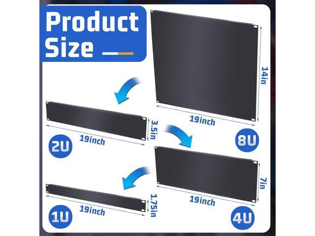 4 Pieces 1U, 2U, 4U, 8U Blank Panel Kit Metal Rack Mount Filler Panel Spacer 19 Inch for Enclosure Server Rack Cabinet, Black