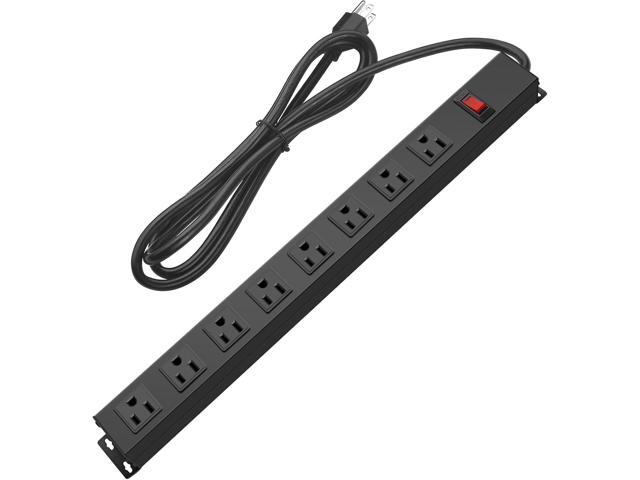 HHSOET Metal 8 Outlet Mountable Power Strip, Wall Mount Outlet Heavy Duty, Wide Spaced Commercial Shop Power Strip with Switch, 15A 125V 1875W, 6.