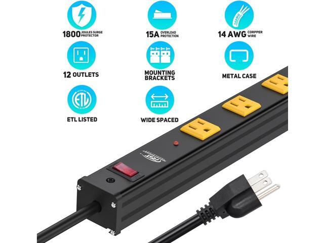 Long Power Strip, 12-Outlet Heavy Duty Surge Protector Wall Mount Power Strip with 1800 Joules Protection 15A Circuit Breaker 6FT for Garage, Shop,...