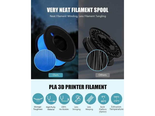 3D Printer Filament PLA 1.75mm 3-D Printing Materials 5 Colors Bundle Print Filiment 1.75 mm White Black Red Blue Purple Dimensional Accuracy...