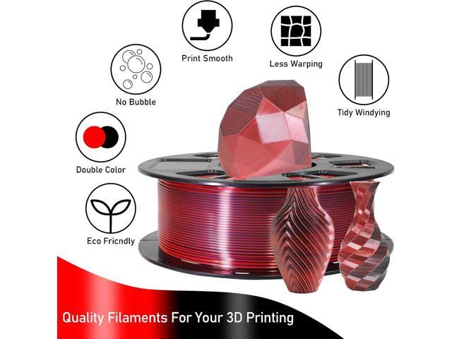 3D Printing Silk PLA Shiny Red Black 2 Colors in 1 Coextrusion 3D Filament, 1.75mm 1KG Dual Bicolor Double Colors 3D Printer Material Widely...