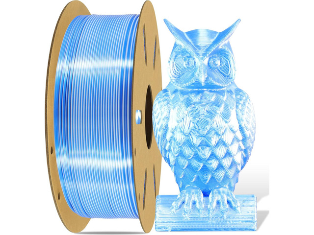 1.75mm Silk Blue/White PLA Dual Color in 1 Coextrusion PLA 3D Printing Filament, 1KG 2.2lbs 2 Color Silk Bicolor Dichromatic 3D Printer Material,...