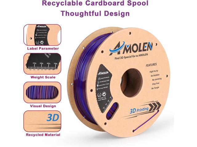 AMOLEN PLA 3D Printer Filament, PLA Filament 1.75mm Transparent Blue Purple, with Light Transmission Feature,1KG/2.2lb