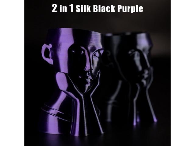 PLA Filament 1.75mm, 2 in 1 Coextrusion Filament, Silk PLA Dual Color Black Purple 3D Printer Filament, 1.75 PLA Filament +/-0.02mm, 1kg/2.2lb