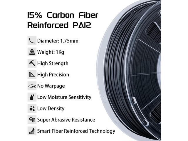 R QIDI TECHNOLOGY PA12-CF Nylon Filament 1.75 Black, Carbon Fiber Nylon Filament 1.75mm 1Kg Spool 3D Printer Filament, High Strength, High...
