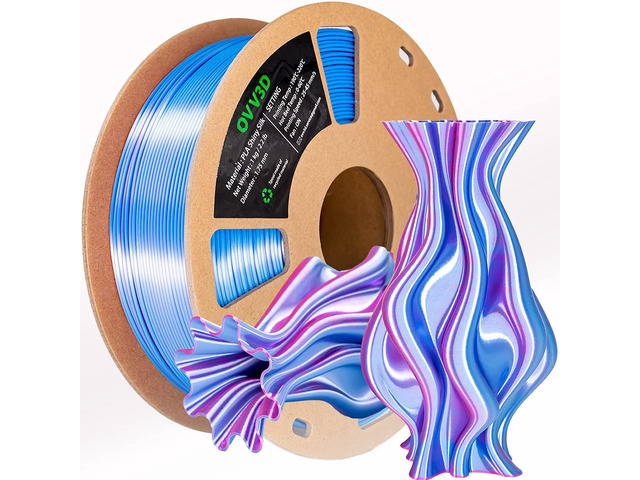 OVV3D PLA Filament 1.75mm, Silk PLA Dual Color Filament, Sky Blue and Rose Red Coextrusion Filament, Color Change Every Inch Filament 3D Printing...