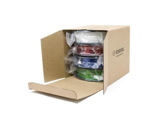 Gizmo Dorks 3D Printer Filament 1.75mm 200g, 4 Color Pack - Flexible Red, Polycarbonate Blue, Nylon Clear, PETG Green