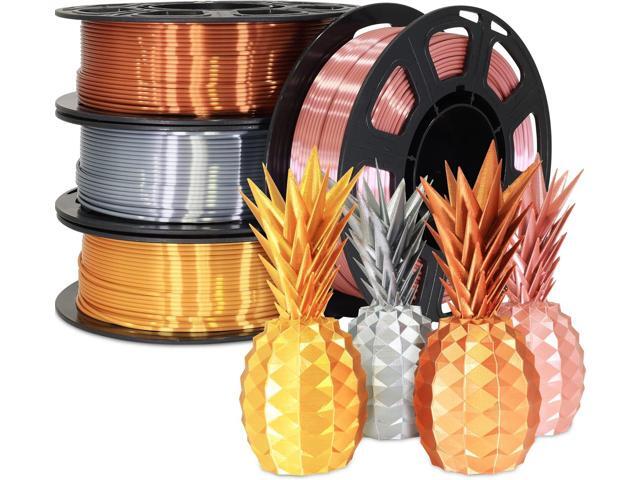 1.75mm 4 Spools Silk PLA 3D Printer Filament Bundle: Shiny Metallic Gold/Silver/Copper/Rose Gold, Each Spool 250g, Widely Fit for 3D Printer/Pen,...