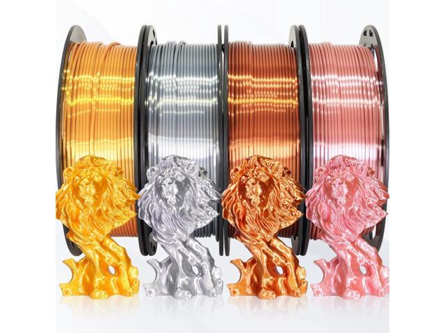 1.75mm 4 Spools Silk PLA 3D Printer Filament Bundle: Shiny Metallic Gold/Silver/Copper/Rose Gold, Each Spool 250g, Widely Fit for 3D Printer/Pen,...