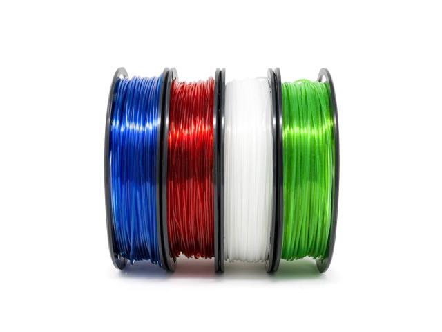 Gizmo Dorks 3D Printer Filament 1.75mm 200g, 4 Color Pack - Flexible Red, Polycarbonate Blue, Nylon Clear, PETG Green