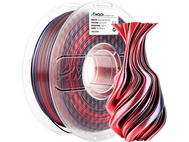AMOLEN 3D Printer Filament, PLA Filament 1.75mm Dual Color Filament, Silk Red Black 3D Printing Filament 1KG/2.2lb