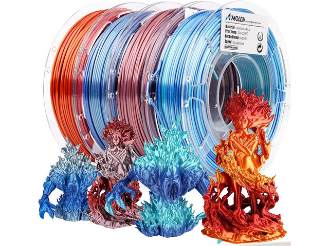 AMOLEN PLA 3D Printer Filament,PLA Filament 1.75mm,Silk Shiny Filament Bundle, Red Gold,Blue Silver, Red Silver,Blue Green, 3D Printing Filament...