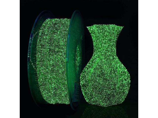 AMOLEN 3D Printer Filament, PLA Filament 1.75mm, Shiny Glow in The Dark Green Starry Sky 3D Printing Filament, 1kg(2.2lbs) Spool
