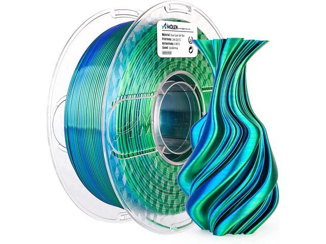 AMOLEN 3D Printer Filament, PLA Filament 1.75mm Dual Color Filament, Silk Blue Green 3D Printing Filament 1KG/2.2lb