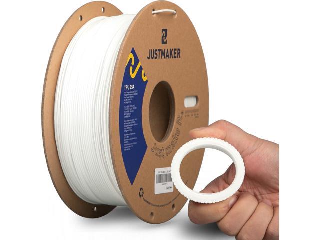 JUSTMAKER TPU 95A 3D Printer Filament, Suitable Resilience, Upgrade Cardboard Spool, 1kg, Dimensional Accuracy +/-0.05mm, 1.75mm, White