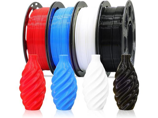 1.75mm Normal PLA 4 Most Basic Colors Bundle Pack: Black Red White Blue, Each Spool 250g, 4 Spools Packed, Total 1Kg 3D Printing Filament Material...
