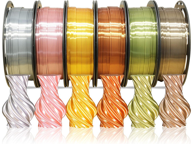 1.75mm Silk PLA Filament 6 in 1 Bundle Pack, 6 Metallic Shiny Colors: Gold/Silver/Copper/Bronze/Coffee Gold/Rose Gold, Each Spool 250g, 6 Spools...