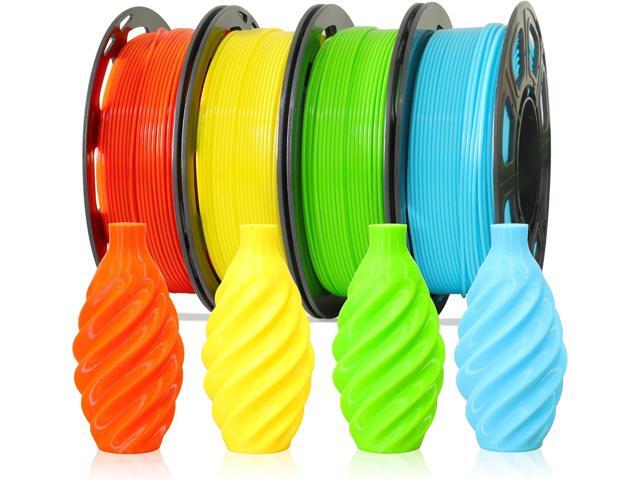1.75mm 3D PLA Filament 4 in 1 Bundle: Yellow, Orange, Lime Green, Sky Blue, 4 Bright Colors Packed, Each Spool 250g, 4 Spools Packed, Total 1Kg 3D...
