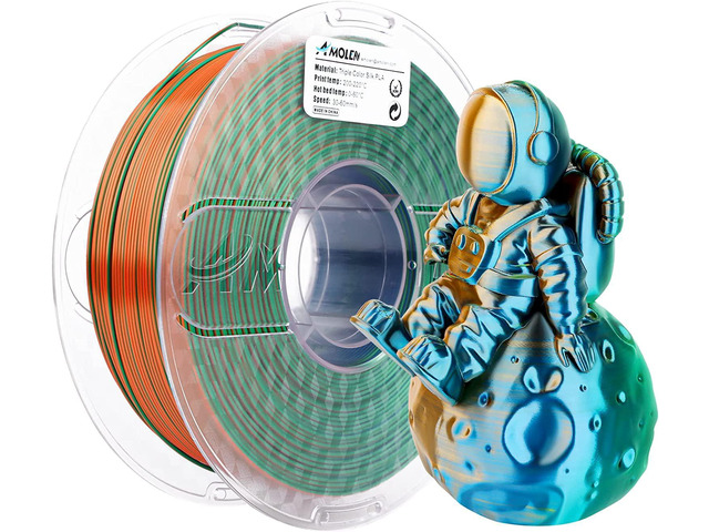 AMOLEN 3D Printer Filament Triple Color Silk PLA Filament 1.75mm, Blue Green Orange 3D Printing Filament Bundle, 1kg / 2.2lbs