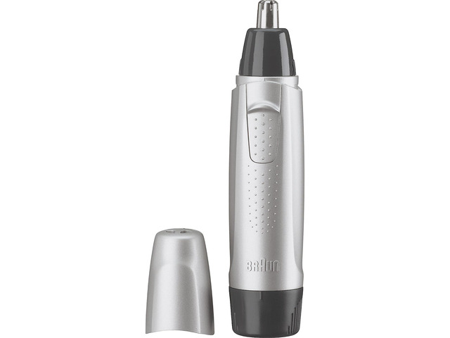 Braun Ear and Nose Hair Trimmer for Men and Women, Battery Operated Electric Groomer, Black/Silver, AA Battery Included