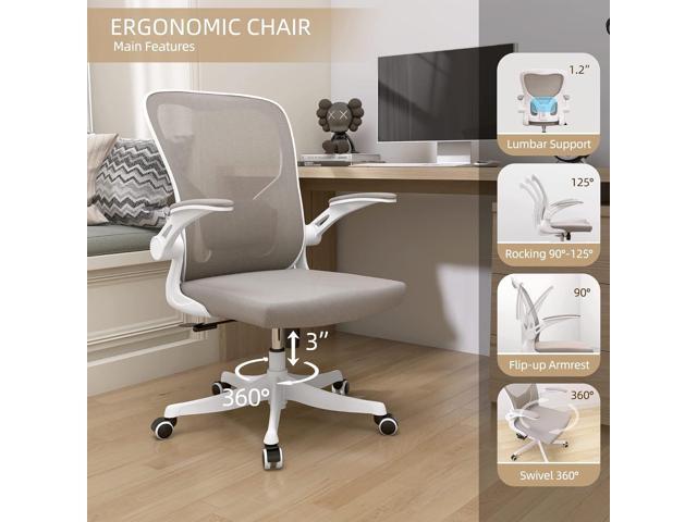 Monhey Office Chair Ergonomic Desk Chair with Lumbar Support & Headrest & Flip-up Arms Height Adjustable Rocking Swivel High Back Computer Chair Warm...
