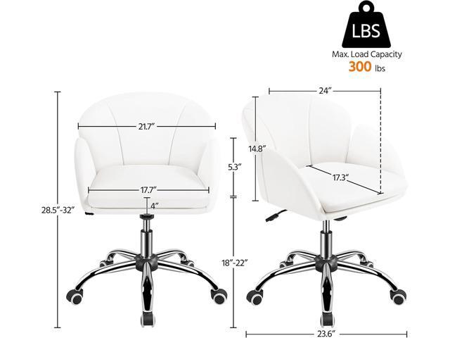 Yaheetech White Desk Chair Vanity Chair with Back Modern Faux Leather Swivel Rolling Office Computer Armchair for Living Room, Bedroom