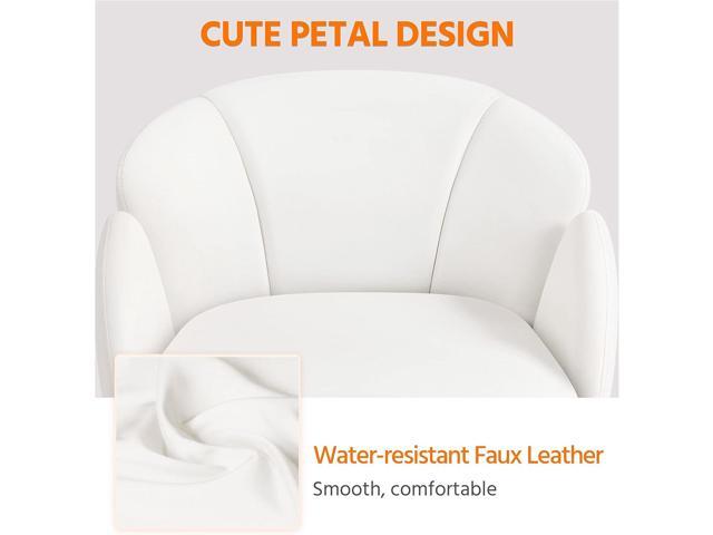 Yaheetech Cute Petal Desk Chair Home Office Swivel Upholstered Leather Makeup Vanity with Armrests for Bedroom Modern Computer Rolling Women White
