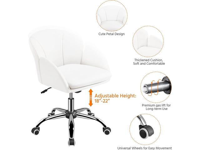 Yaheetech Cute Petal Desk Chair Home Office Swivel Upholstered Leather Makeup Vanity with Armrests for Bedroom Modern Computer Rolling Women White