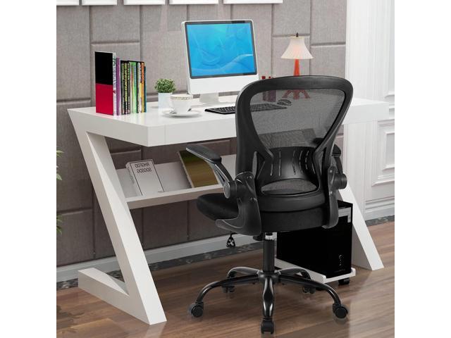 Youhauchair Mesh Office Chair, Ergonomic Home Office Desk Chairs with Flip-up Arms and Lumbar Support, Height Adjustable, Black