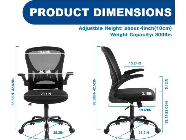 Youhauchair Mesh Office Chair, Ergonomic Home Office Desk Chairs with Flip-up Arms and Lumbar Support, Height Adjustable, Black