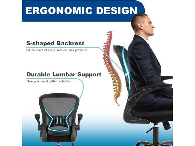 Youhauchair Mesh Office Chair, Ergonomic Home Office Desk Chairs with Flip-up Arms and Lumbar Support, Height Adjustable, Black