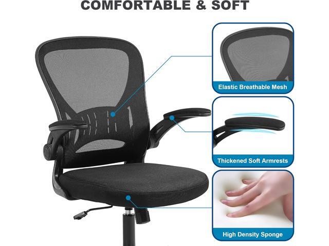 Youhauchair Mesh Office Chair, Ergonomic Computer Chair with Flip-up Arms and Lumbar Support, Height Adjustable Home Office Desk Chairs, Black