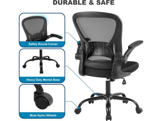 Youhauchair Mesh Office Chair, Ergonomic Computer Chair with Flip-up Arms and Lumbar Support, Height Adjustable Home Office Desk Chairs, Black