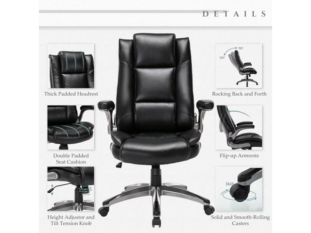 COLAMY Leather Executive Office Chair- High Back Home Computer Desk Chair with Padded Flip-up Arms, Adjustable Tilt Lock, Swivel Rolling Ergonomic...