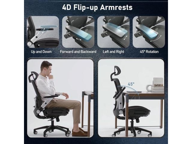 Ergonomic Mesh Office Chair with Footrest, High Back Computer Executive Desk Chair with Headrest and 4D Flip-up Armrests, Adjustable Tilt Lock and...