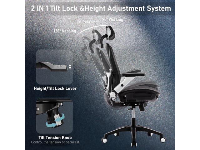 Ergonomic Mesh Office Chair with Footrest, High Back Computer Executive Desk Chair with Headrest and 4D Flip-up Armrests, Adjustable Tilt Lock and...