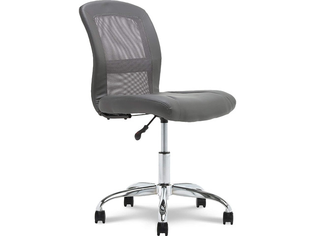 Serta Essential Mesh Low-Back Computer Desk Task Chair with No Arms for Home Office or Conference Room, Faux Leather, Gray
