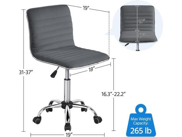 Yaheetech Velvet Armless Office Chair, Ergonomic Low Back Desk Chair with Adjustable Height/Wheels, Dark Gray