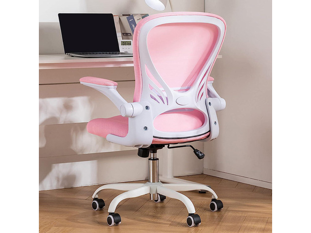 Hramk Office Chair Mid Back Swivel Desk Chair with Flip-up Arms, Breathable Mesh Computer Chair, Lumbar Support Task Chair with Wheels, Height...