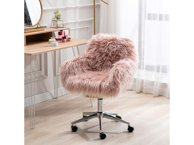 KCC Fluffy Office Desk Chair, Faux Fur Modern Swivel Armchair with Wheels, Soft Comfy Fuzzy Elegant Accent Makeup Vanity Chairs for Women Girls,...