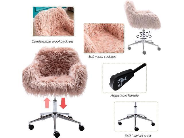 KCC Fluffy Office Desk Chair, Faux Fur Modern Swivel Armchair with Wheels, Soft Comfy Fuzzy Elegant Accent Makeup Vanity Chairs for Women Girls,...