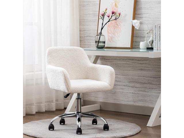 KCC Faux Fur Vanity Makeup Desk Chair, Comfy Fluffy Swivel Modern Leisure Armchair with Wheels, Upholstered Fuzzy Height Adjustable for Teens Women...