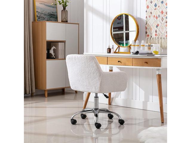 KCC Faux Fur Vanity Makeup Desk Chair, Comfy Fluffy Swivel Modern Leisure Armchair with Wheels, Upholstered Fuzzy Height Adjustable for Teens Women...