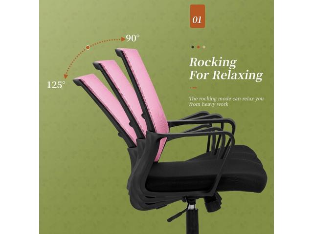 Office Chair Ergonomic Chair Mid Back Mesh Desk Chair Adjustable Height Swivel Mesh Chair Computer Chair with Armrest Lumbar Support (Pink)