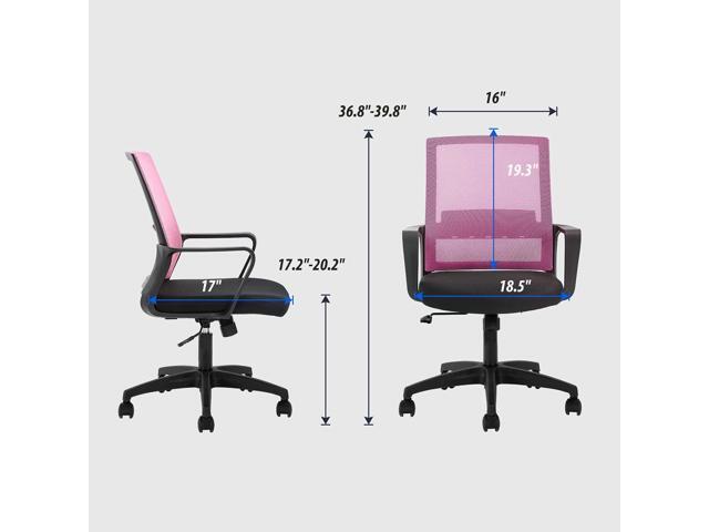 Office Chair Ergonomic Chair Mid Back Mesh Desk Chair Adjustable Height Swivel Mesh Chair Computer Chair with Armrest Lumbar Support (Pink)
