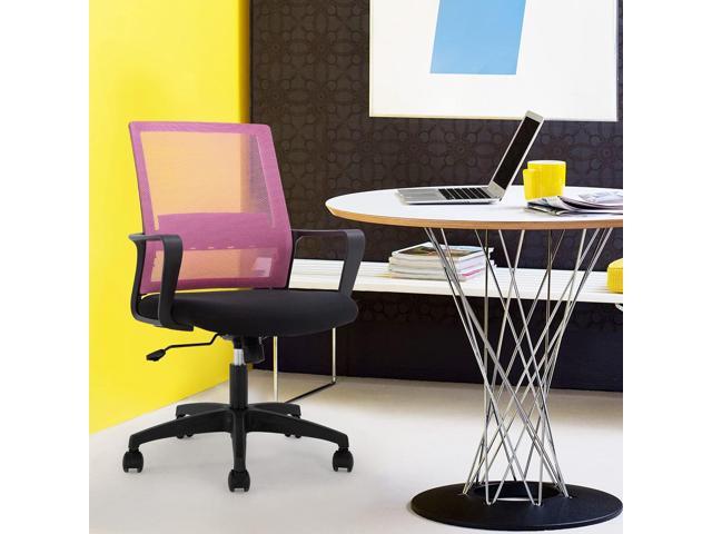 Office Chair Ergonomic Chair Mid Back Mesh Desk Chair Adjustable Height Swivel Mesh Chair Computer Chair with Armrest Lumbar Support (Pink)