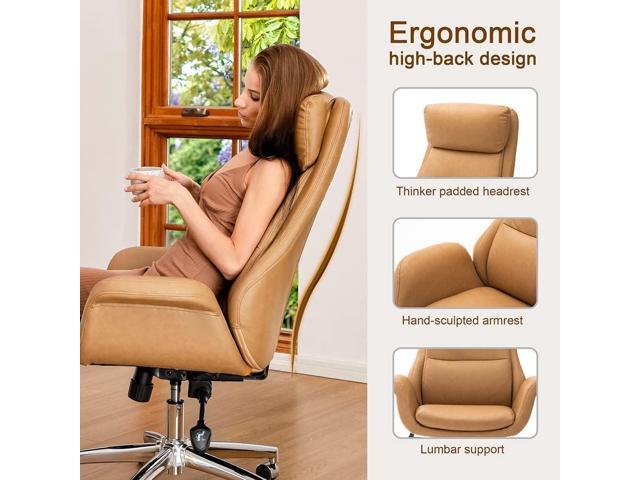 Glitzhome Adjustable High-Back Office Chair Executive Swivel Chair PU Leather Desk Chair, Camel