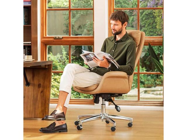 Glitzhome Adjustable High-Back Office Chair Executive Swivel Chair PU Leather Desk Chair, Camel