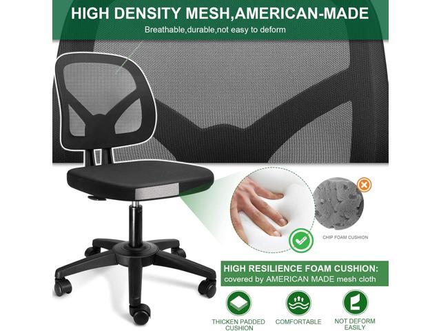 KOLLIEE Armless Office Chair Mesh Ergonomic Small Desk Chair Armless Adjustable Swivel Black Computer Task Chair No Armrest Mid Back Home Office...