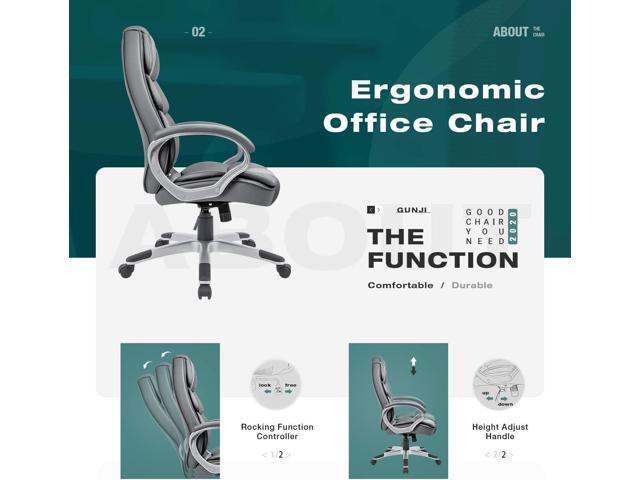 GUNJI Office Chair PU Leather High Back Executive Chair Ergonomic Computer Chair, Modern Adjustable Home Desk Chair Swivel Managerial Chair with...